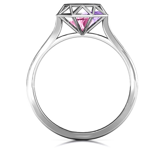 Personalised Diamond Cage Ring with Encased Heart Stones  - AMAZINGNECKLACE.COM