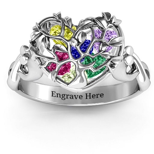 Family Tree Caged Hearts Personalised Ring with Infinity Band - AMAZINGNECKLACE.COM