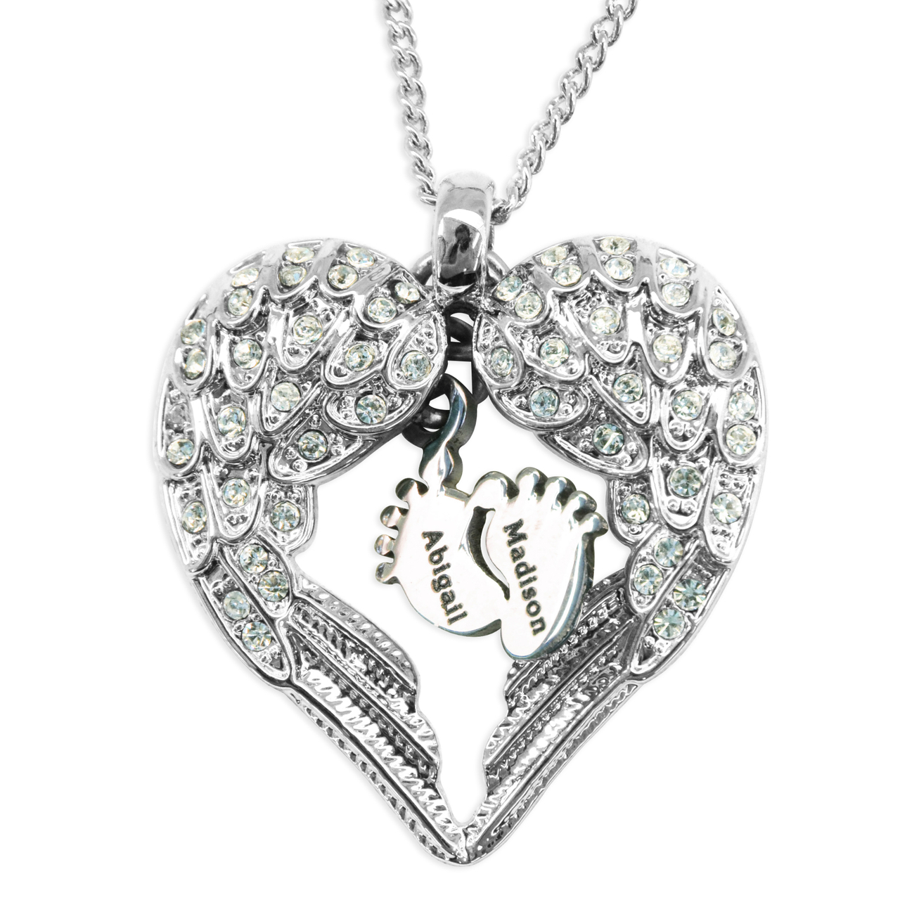 Personalised Angels Heart Necklace with Feet Insert - AMAZINGNECKLACE.COM