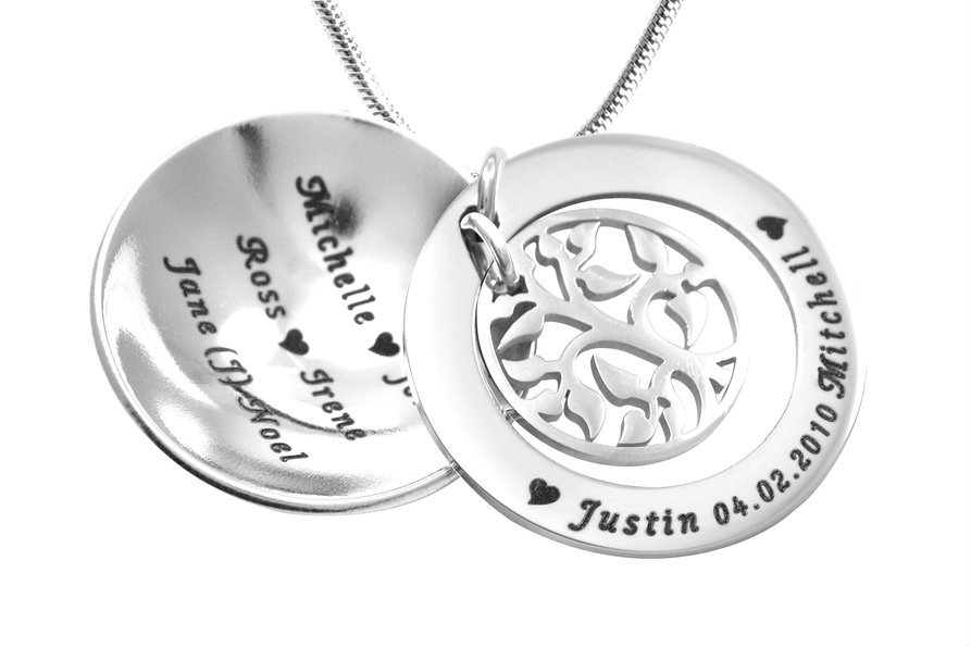 Personalised My Family Tree Dome Necklace - Sterling Silver - AMAZINGNECKLACE.COM