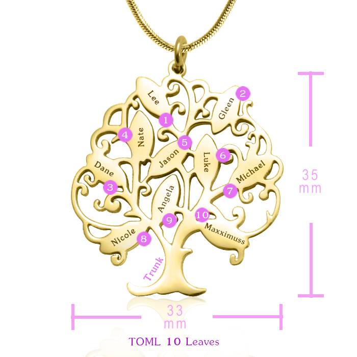 Personalised Tree of My Life Necklace 10 - 18ct Gold Plated - AMAZINGNECKLACE.COM