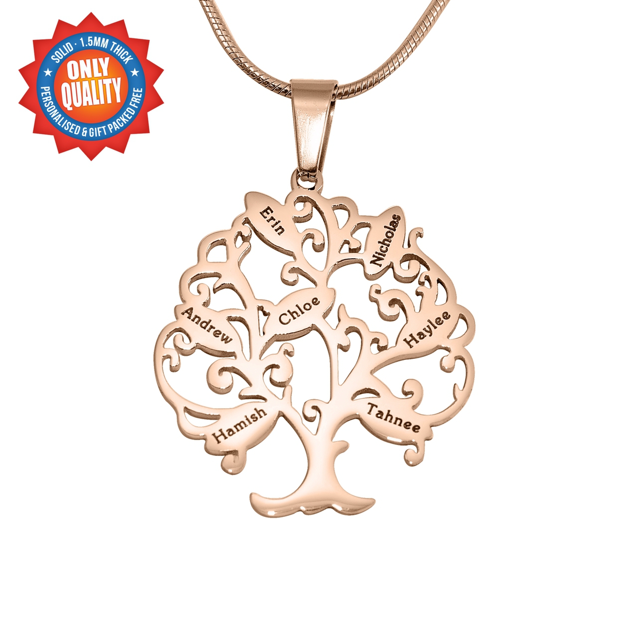 Personalised Tree of My Life Necklace 7 - 18ct Rose Gold Plated - AMAZINGNECKLACE.COM