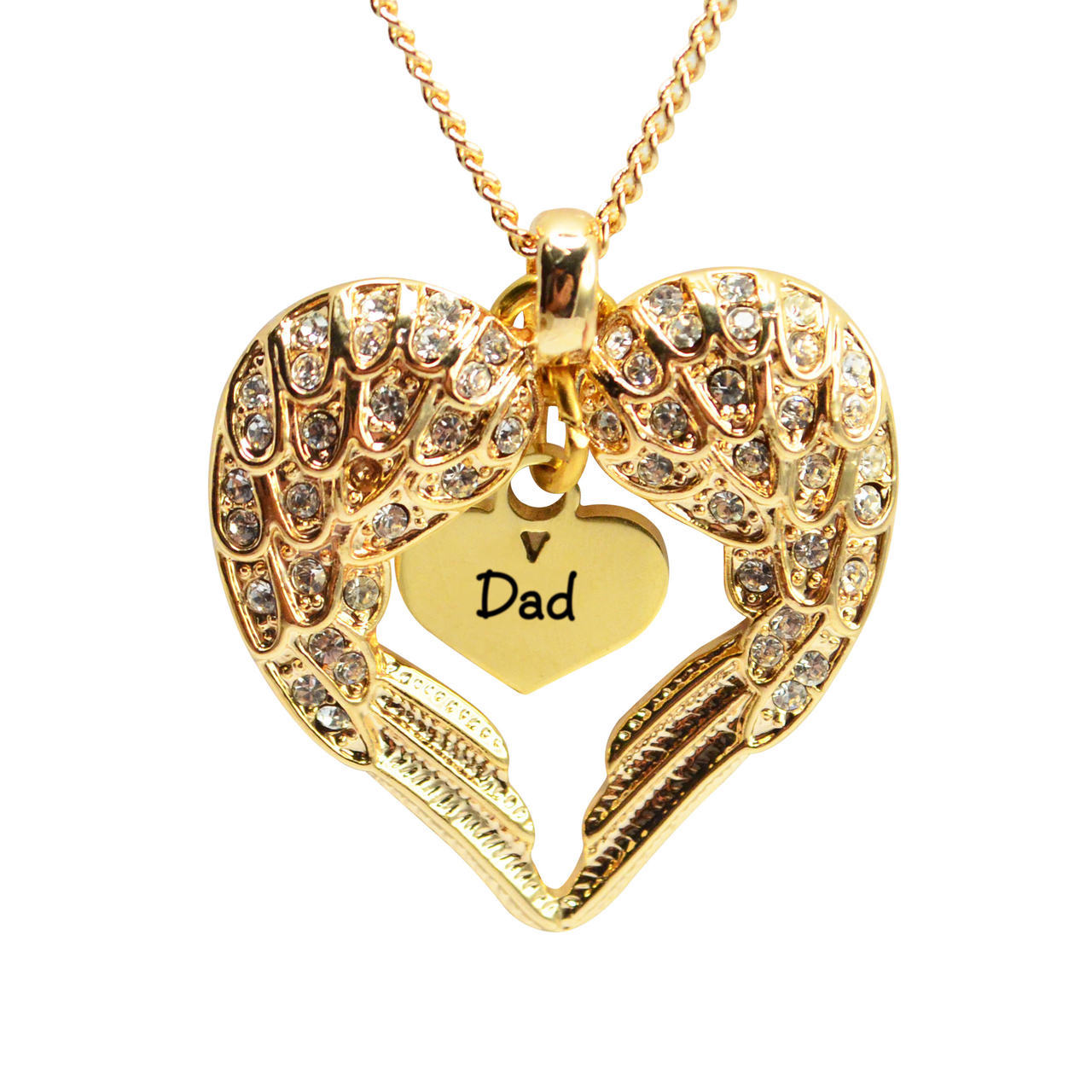 Personalised Angels Heart Necklace with Heart Insert - 18ct Gold Plated - AMAZINGNECKLACE.COM