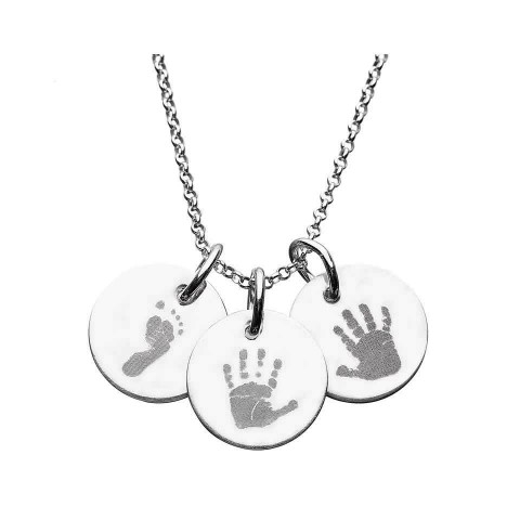 925 Sterling Silver Hand/Footprint Engraved Disc Pendant - AMAZINGNECKLACE.COM