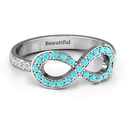 Accented Infinity Personalised Ring with Shoulder Stones  - AMAZINGNECKLACE.COM