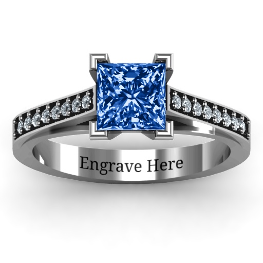 Princess Cut Personalised Ring with Channel Set Accents - AMAZINGNECKLACE.COM