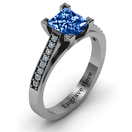 Princess Cut Personalised Ring with Channel Set Accents - AMAZINGNECKLACE.COM