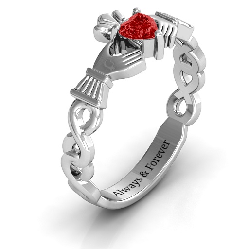Sterling Silver Infinity Claddagh with Heart Stone Personalised Ring and Amethyst (Simulated) Stone  - AMAZINGNECKLACE.COM
