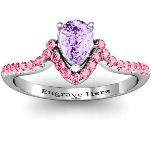 Sterling Silver Pear in Accent Groove Personalised Ring - AMAZINGNECKLACE.COM