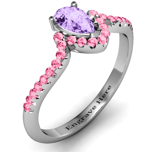Sterling Silver Pear in Accent Groove Personalised Ring - AMAZINGNECKLACE.COM