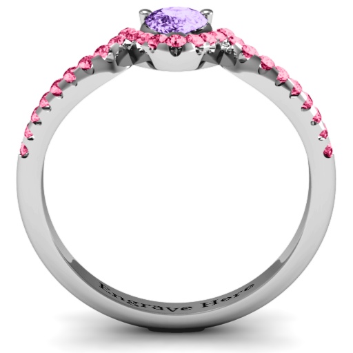 Sterling Silver Pear in Accent Groove Personalised Ring - AMAZINGNECKLACE.COM