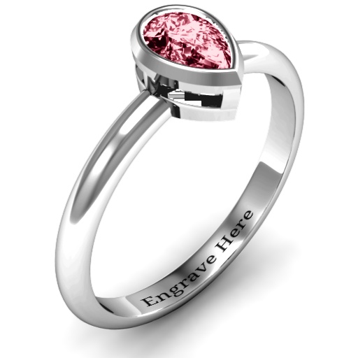 Sterling Silver Pear with Raised Bezel Set Personalised Ring - AMAZINGNECKLACE.COM