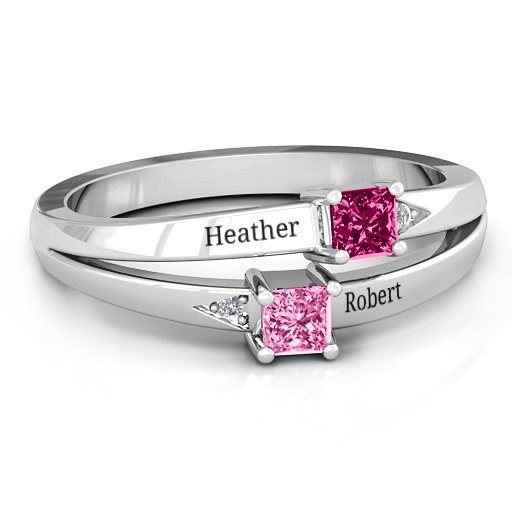 Sterling Silver Princess Stone and Accent Personalised Ring  - AMAZINGNECKLACE.COM