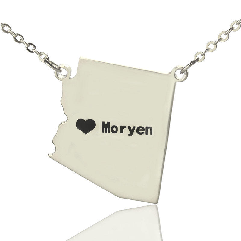 Custom Arizona State Shaped Personalised Necklaces With Heart  Name Silver - AMAZINGNECKLACE.COM