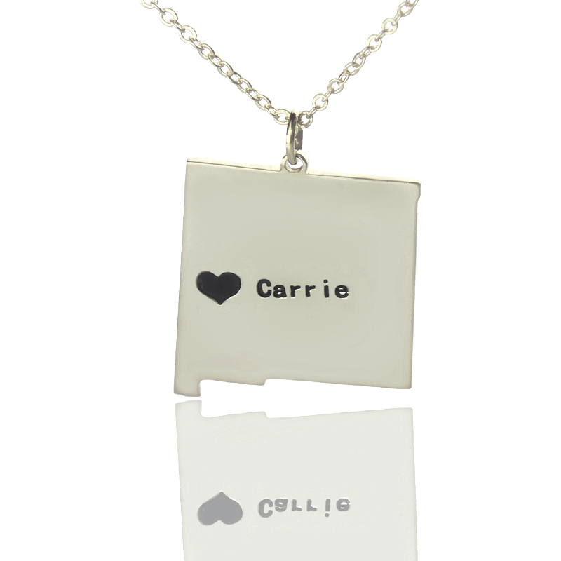 Custom New Mexico State Shaped Personalised Necklaces With Heart  Name Silver - AMAZINGNECKLACE.COM