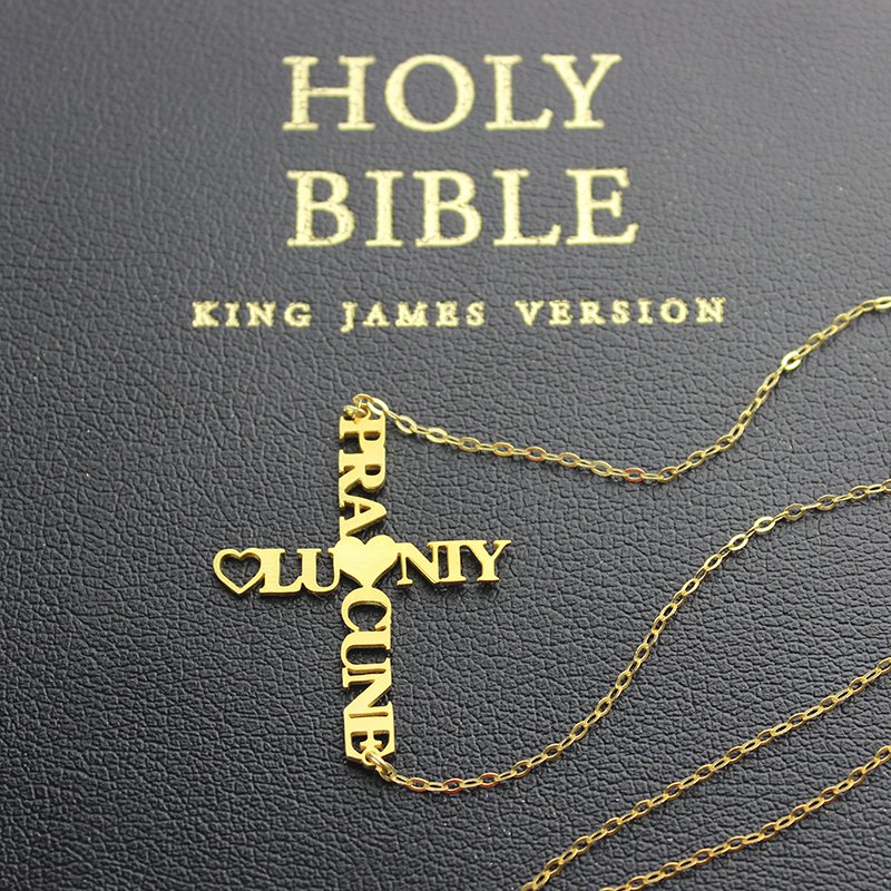 Personalised Two Name Cross Necklace Gold Plated 925 Silver - AMAZINGNECKLACE.COM