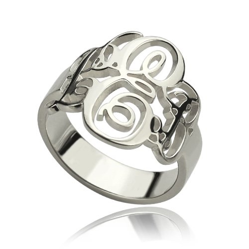 Personalised Fancy Monogram Ring Sterling Silver - AMAZINGNECKLACE.COM