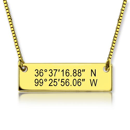 GPS Map Nautical Coordinates Personalised Necklace 18ct Gold Plated - AMAZINGNECKLACE.COM
