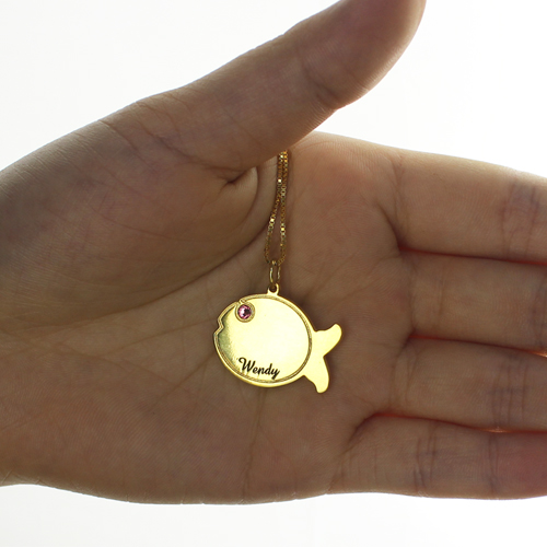 Kids Fish Name Personalised Necklace 18ct Gold Plated - AMAZINGNECKLACE.COM