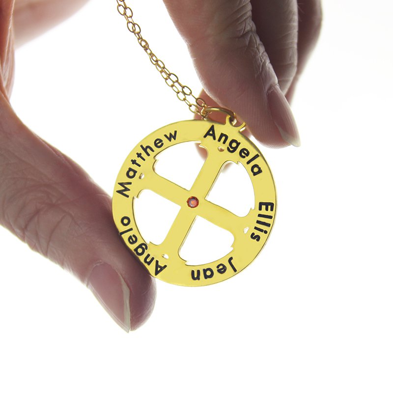 Cross Name Personalised Necklace with Circle Frame 18ct Gold Plated 925 Silver - AMAZINGNECKLACE.COM