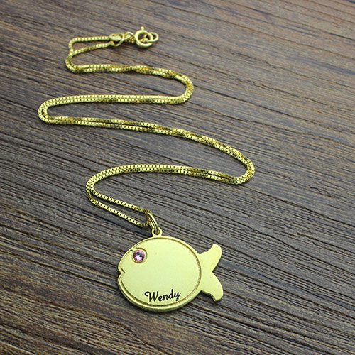 Kids Fish Name Personalised Necklace 18ct Gold Plated - AMAZINGNECKLACE.COM