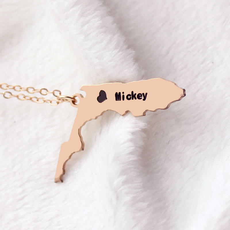 Custom Florida State USA Map Personalised Necklace With Heart  Name Rose Gold - AMAZINGNECKLACE.COM