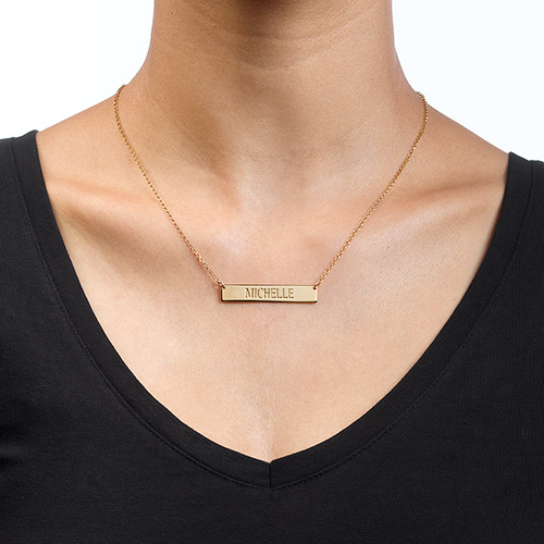 Engraved Bar Personalised Necklace in Gold Plating - AMAZINGNECKLACE.COM
