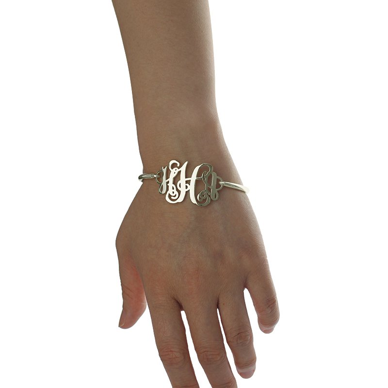Personalised Monogram Initial Bracelet 1.25 Inch Sterling Silver - AMAZINGNECKLACE.COM