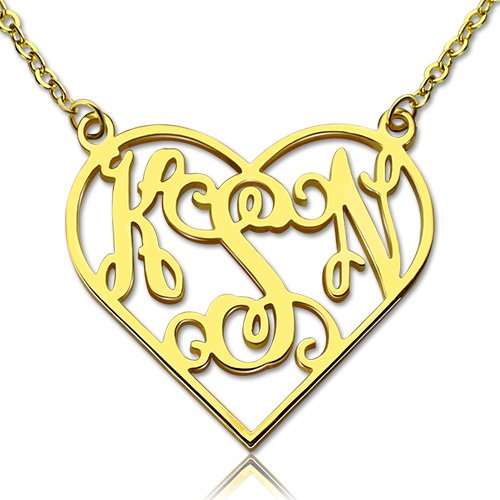 Cut Out Heart Monogram Personalised Necklace 18ct Gold Plated - AMAZINGNECKLACE.COM