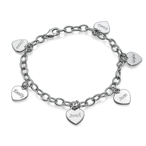 Mum Charm Bracelet/Anklet with Personalised Hearts - AMAZINGNECKLACE.COM