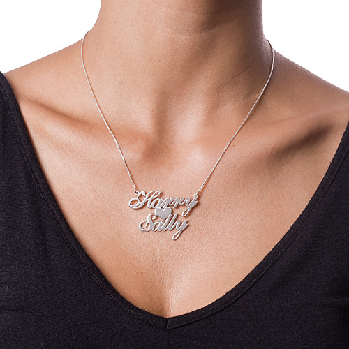 Silver Two Names  Heart Love Personalised Necklace - AMAZINGNECKLACE.COM