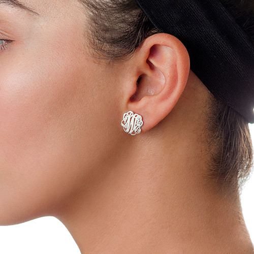 Sterling Silver Monogram Stud Personalised Earrings - AMAZINGNECKLACE.COM