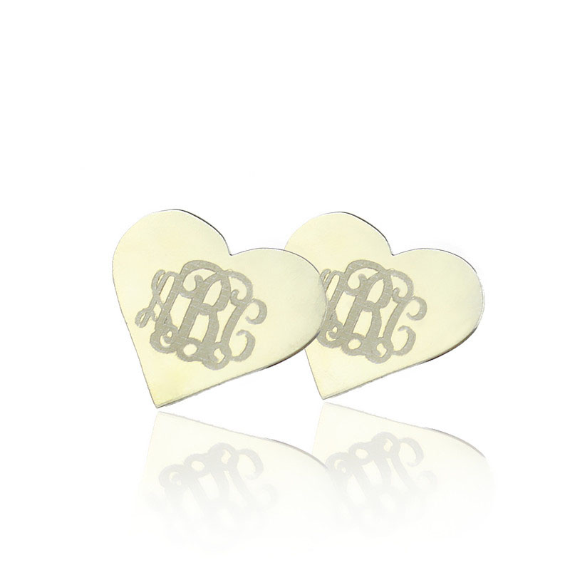 Heart Monogram Personalised Earrings Studs Cusotm 18ct White Gold Plated - AMAZINGNECKLACE.COM