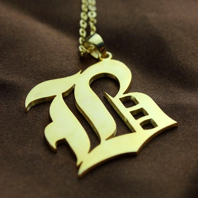 Solid 18ct Gold Plated Old English Style Single Initial Name Personalised Necklace - AMAZINGNECKLACE.COM