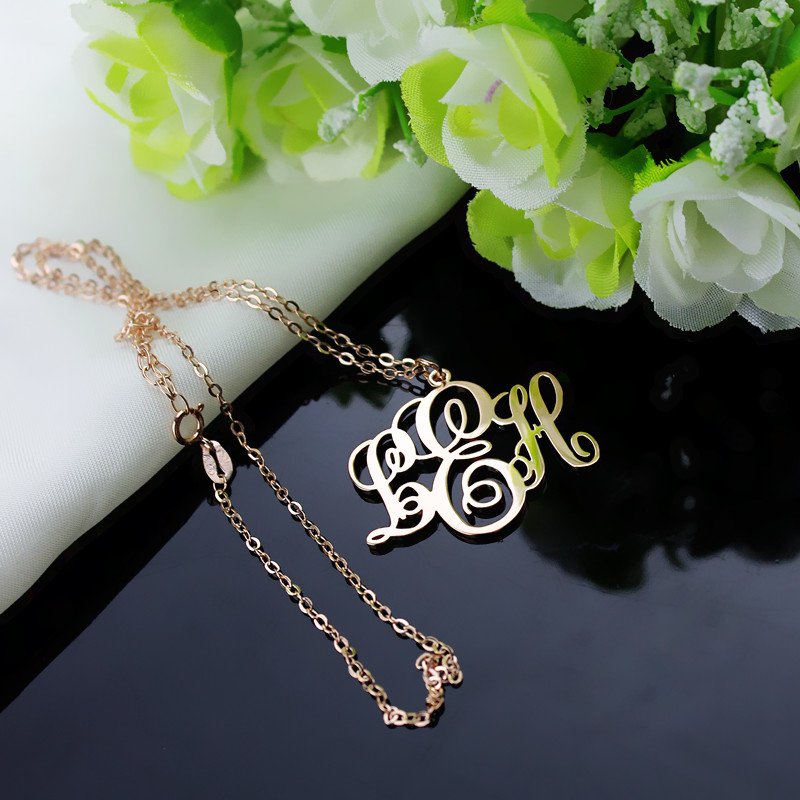 Personalised Vine Font Initial Monogram Necklace 18ct Rose Gold Plated - AMAZINGNECKLACE.COM