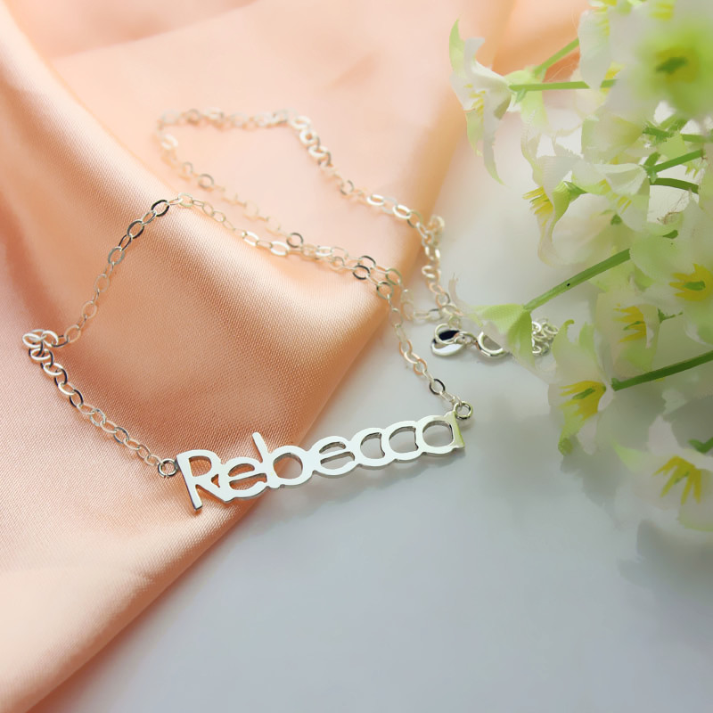 Solid White Gold Rebecca Style Name Personalised Necklace - AMAZINGNECKLACE.COM