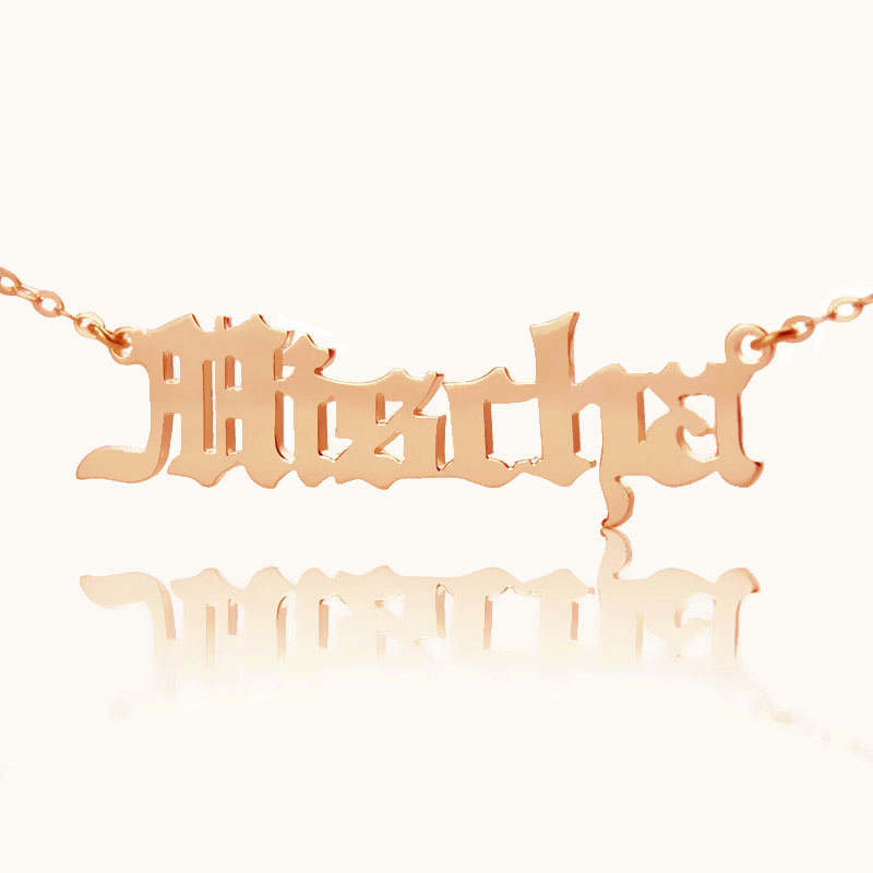 Mischa Barton Style Old English Font Name Personalised Necklace 18ct Rose Gold Plated - AMAZINGNECKLACE.COM