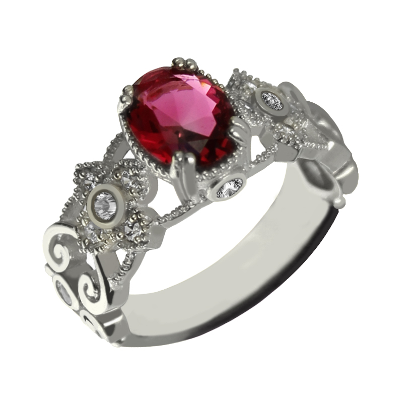 Engraved Name Mantilla Oval Engagement Personalised Ring Silver - AMAZINGNECKLACE.COM