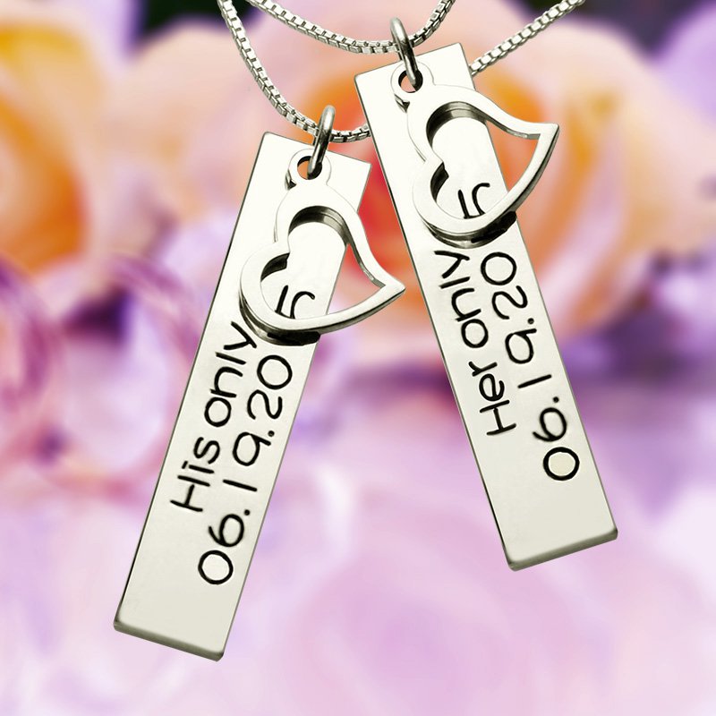 Personalised Couple Bar Necklace with Name  Date Silver - AMAZINGNECKLACE.COM