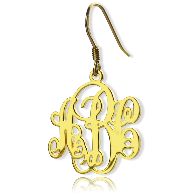 Script Monogram Initial Personalised Earrings 18ct Gold Plated - AMAZINGNECKLACE.COM