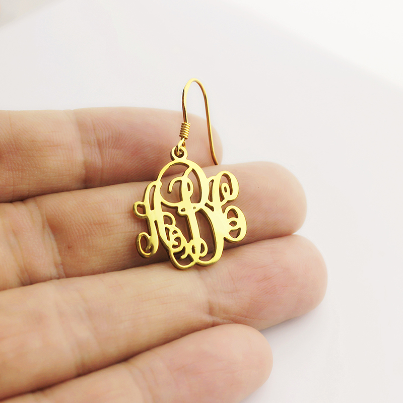 Script Monogram Initial Personalised Earrings 18ct Gold Plated - AMAZINGNECKLACE.COM