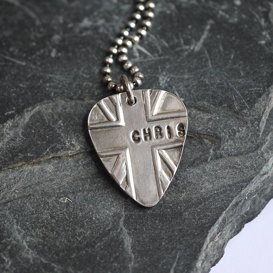 Personalised Silver Union Jack Plectrum - AMAZINGNECKLACE.COM