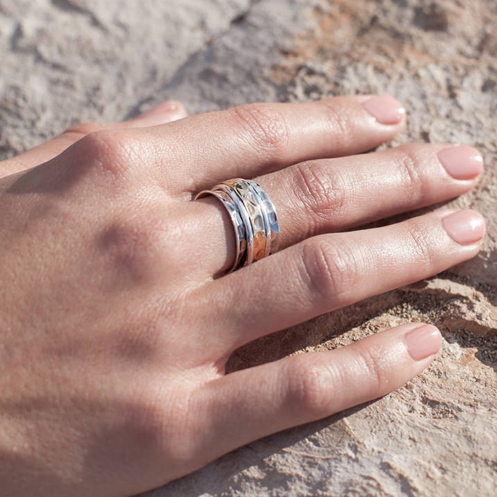 Karma Bronze And Silver Spinning Personalised Ring - AMAZINGNECKLACE.COM