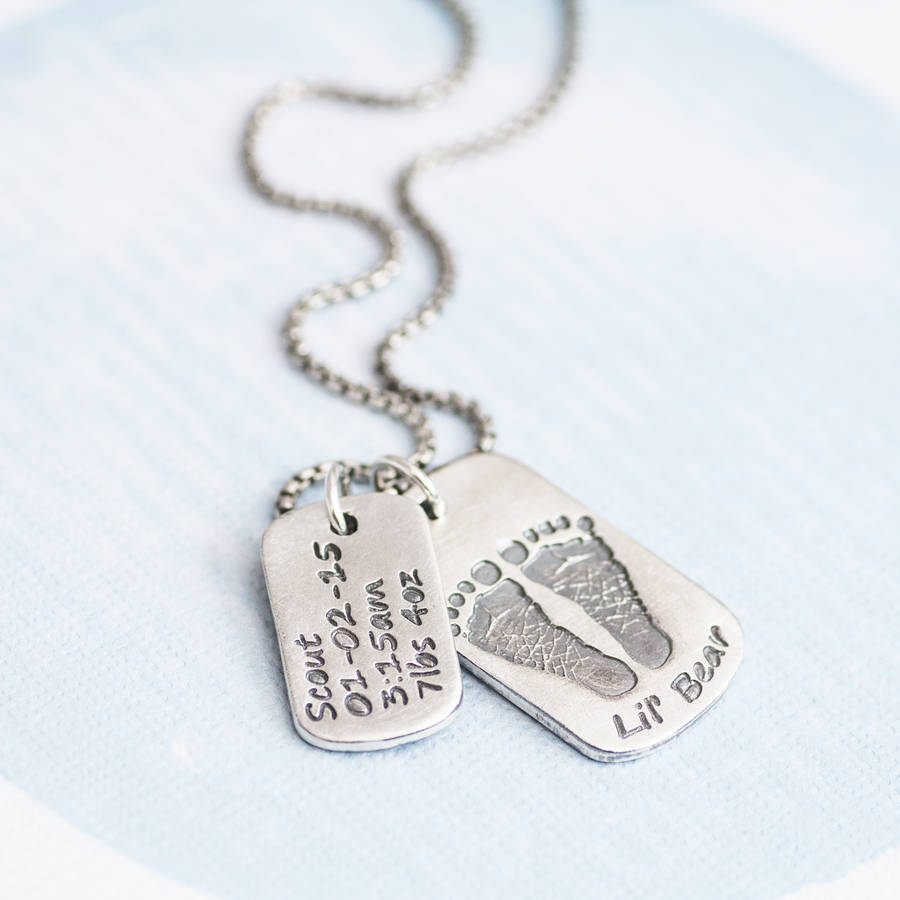 Dog Tag With Baby Prints And Birth Info Personalised Necklace - Two Pendants - AMAZINGNECKLACE.COM