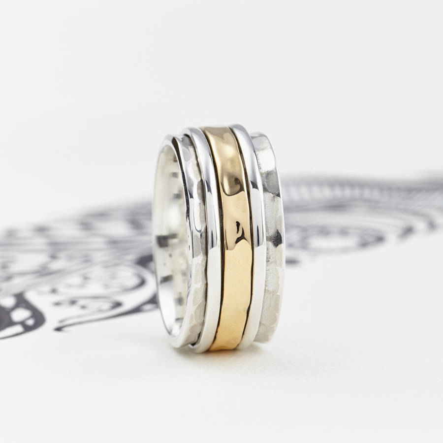 Mens Karma Bronze And Silver Spinning Personalised Ring - AMAZINGNECKLACE.COM