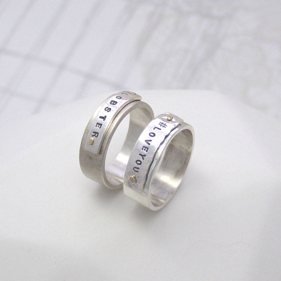 Personalised Silver And Gold Rivet Rings - AMAZINGNECKLACE.COM
