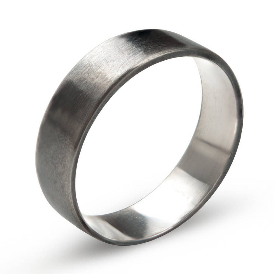 Sterling Silver Oxidized Flat Wedding Band Personalised Ring - AMAZINGNECKLACE.COM