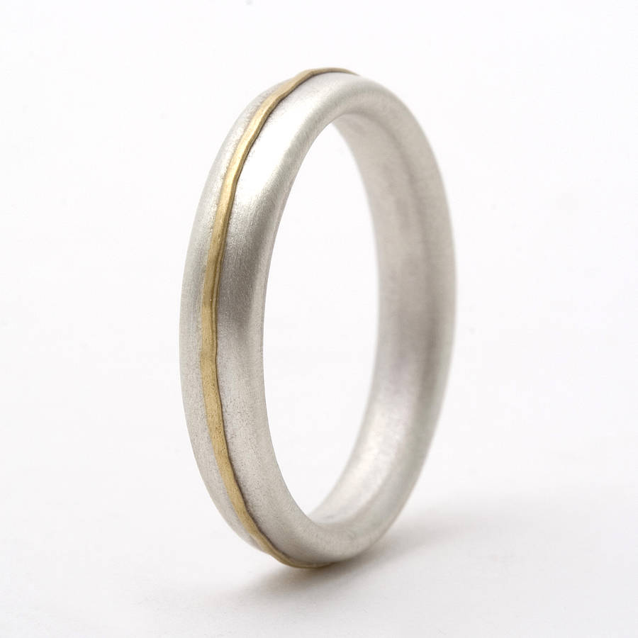 Thin Sterling Silver Personalised Ring With 18ct Yellow Gold Detail - AMAZINGNECKLACE.COM